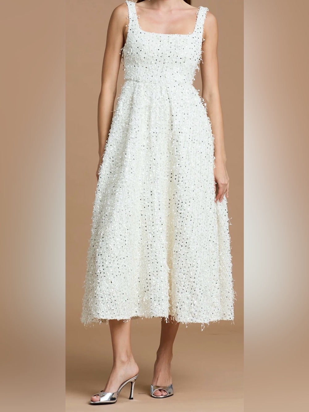 NEW Sonya Moda Valentino Fit & Flare Pearl White Midi dress sz L